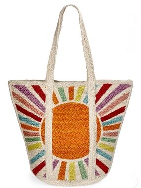 Canvas Sunburst Multicolor Straw Tote Bag